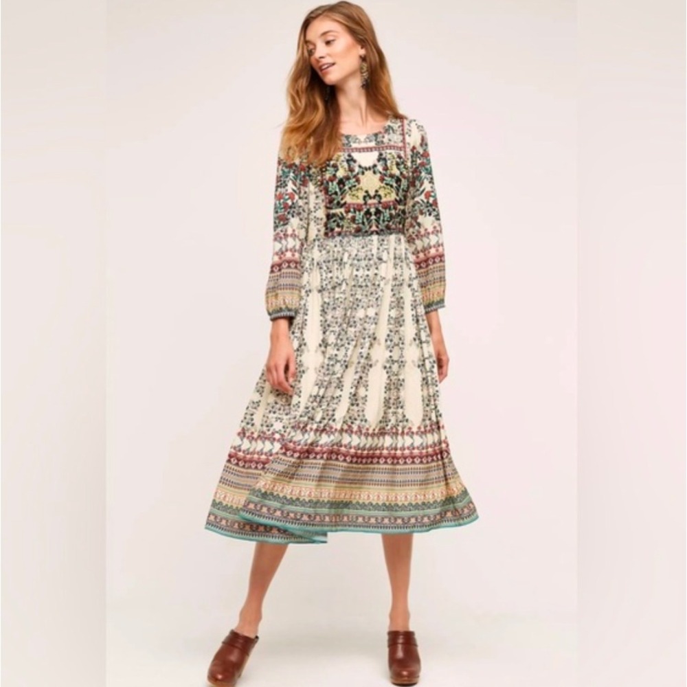 Bhanuni by Jyoti Far Fields Floral Beaded Embroidered‎ Maxi Dress Size Medium